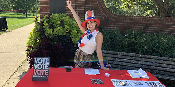 Mollie Duffy at a tabling event on Miami University's Oxford campus